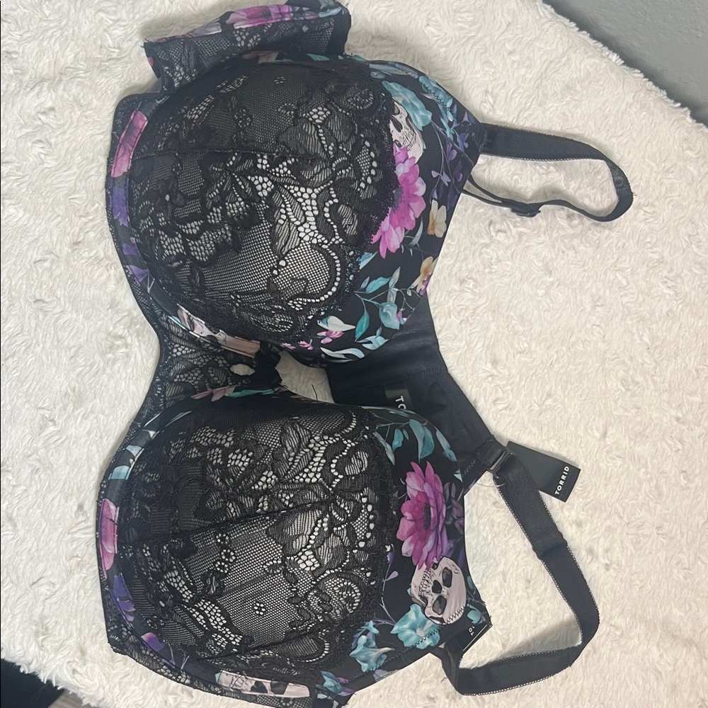 Floral Lace Bra with Skull Design